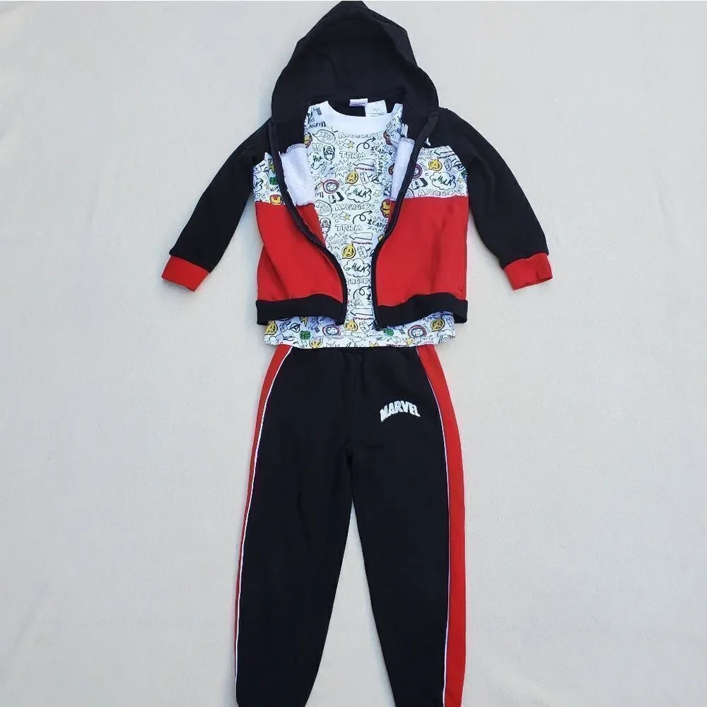 Marvel Avengers Hoodie Jacket Joggers and Short Sleeve Shirt 3 piece set size 7